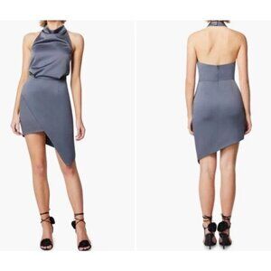 Elliatt Divine Asymmetrical Hem Cowl Neck Brushed Satin Gray Dress Medium M NEW